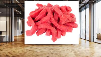 Fresh raw stir fry beef strips isolated on a white background Wall mural