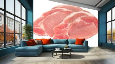 Group of fresh raw pork meat steaks isolated on a white background Wall mural