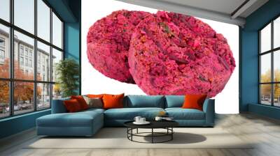 Raw vegan beetroot burgers isolated on a white background Wall mural