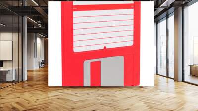 Red 3.5 inch compact floppy disk with blank label isolated on a white background Wall mural