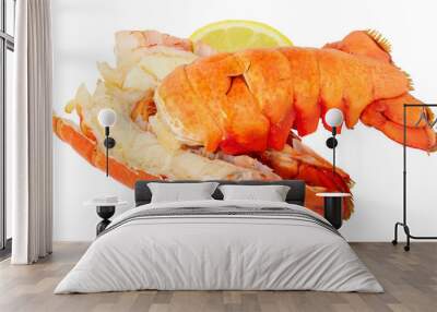 two cooked lobster tails isolated on a white background Wall mural