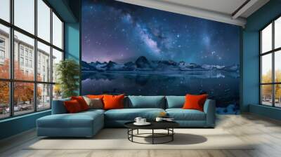 Milky Way galaxy over the ocean with rocky coastline in the foreground Wall mural