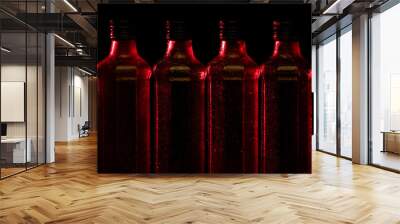 Octagon shaped glass bottles with colored water and light showing patterns and textures Wall mural