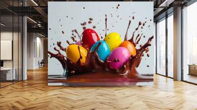 Realistic Chocolate Easter Egg Splash: A Happy Easter Background Wall mural