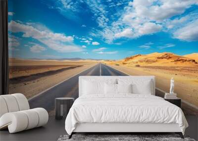 Route 66 highway road in the evening sunset with desert mountains in the background landscape Wall mural