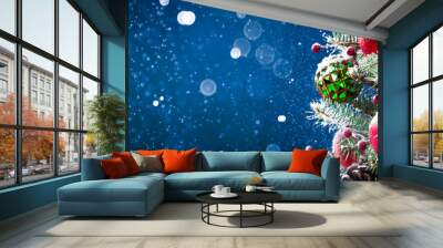  Decorated Christmas Tree At Night With Snowy Winter Background And Glowing Lights - Christmas Wall mural