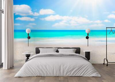 Sandy Seashore With Tropical Water, Clouds And Sunshine Background Wall mural