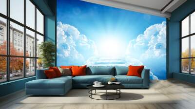 Stairway Through Clouds Leading To Heavenly Light Wall mural