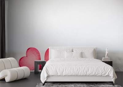 Two red hearts on wooden background Wall mural