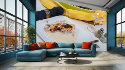 endive gratin with ham and bechamel sauce Wall mural