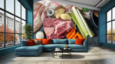 meat and vegetables for preparation of french pot au feu Wall mural