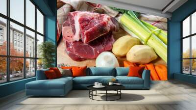 meat and vegetables for preparation of pot au feu Wall mural