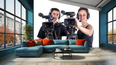 young man and young woman with  camera Wall mural