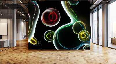 3d render abstract art surreal smooth and round substance based on meta balls spheres or bubbles in matte plastic material in blue purple green and yellow gradient color with fluorescent glow effect Wall mural