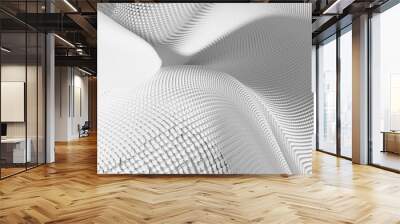 3d render of abstract art black and white monochrome 3d landscape background with surreal dunes field in curve wavy lines forms based on scattered small balls particles in white  Wall mural