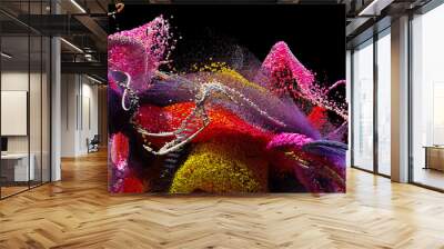 3d render of abstract art with surreal explosion powder foam cloud based on small mixed balls sphere Wall mural