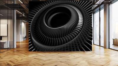 3d render of abstract black and white art of surreal 3d background with part of turbine jet engine with sharp blades in matte metal material or funnel in spiral pattern with hole in the centre  Wall mural