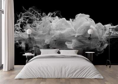 3d render of abstract black and white monochrome art of surreal smoke cloud splash fluid based on small foam balls particles in movement Wall mural