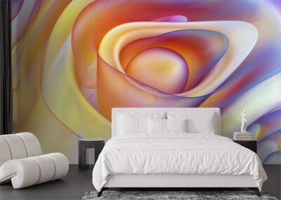 3d render with part of surreal abstract art 3d ball flower in organic curve round wavy smooth and soft bio forms in matte glass material painted in extreme gradient bright yellow and purple color Wall mural