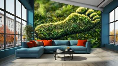 A vibrant green footprint made of grass, symbolizing sustainability and eco-friendly living. Perfect for themes related to environmental conservation and green energy. Wall mural