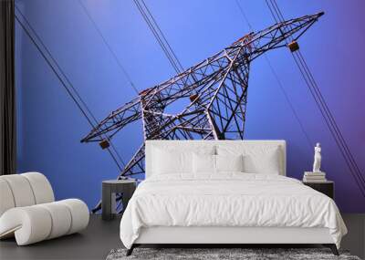 Power line metal pylon with high voltage cables Wall mural