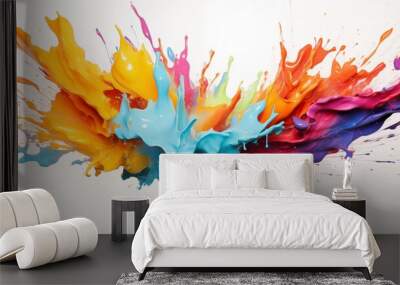 Colorful paint explosion on a white background Wall mural