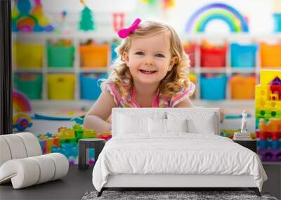 Engaging young child in learning with fun and interactive educational toys for development Wall mural