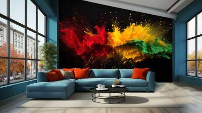 Abstract colored poweder exposure. Black History Month color background with copy space Wall mural