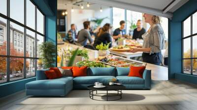 friendly office gathering over healthy lunch Wall mural