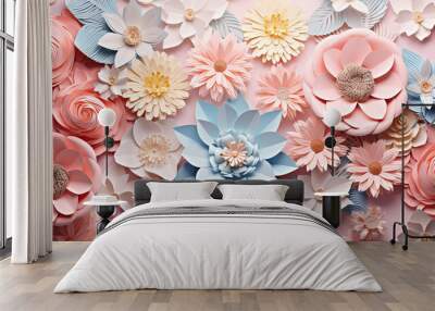 Spring flowers in paper cut style with copy space Wall mural