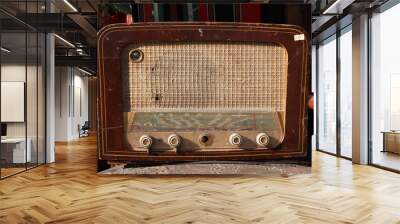 Vintage old radio for sale at market Wall mural