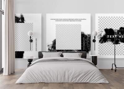 abstract black social media layouts with brush background, graphic design with place for photo, mini Wall mural