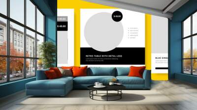 Editable social media layouts with black and white accent, instagram and facebook square design templates Wall mural