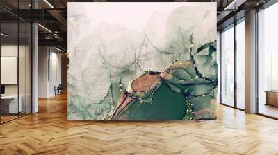 Luxury alcohol ink background with rose gold design elements, modern fluid art texture, hand drawn painting wallpaper Wall mural