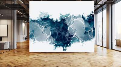 original abstract fluid art painting with dark teal alcohol ink, free copy space, white canvas, smoke accent, contrast white, liquid design illustration , wallpaper background with decoration elements Wall mural