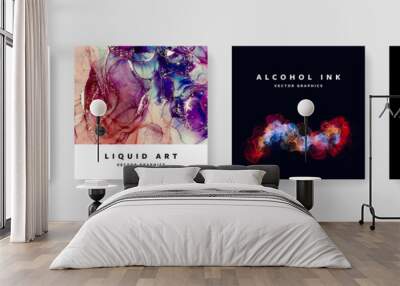 Social media layouts with abstract alcohol ink background texture,  modern instagram and facebook post templates for business, trendy 2021 graphic for social media websites Wall mural