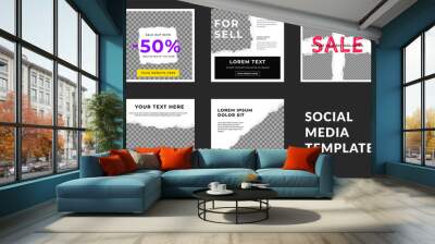 Social media post layout with vector torn paper effect. Editable square design template Wall mural