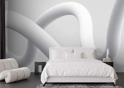 White 3D rounded object on the light background, clean and abstract twisted pipe, modern vector illustration, curved design element levitating, random three dimensional tube render Wall mural