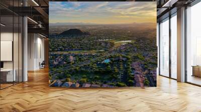 A aerial view during sunset of Las Sendas a golf community in east Mesa Arizona. Wall mural