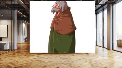 Colorful vector illustration of a fantasy, medieval or mar from the past. Stranger, traveler or a hobo with grey hair Wall mural