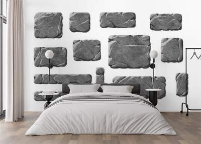 Set of realistic stone textured buttons and fantasy interface elements. Rocks. Wall mural