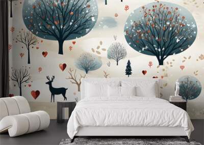 winter forest background, seamless pattern with christmas trees Wall mural