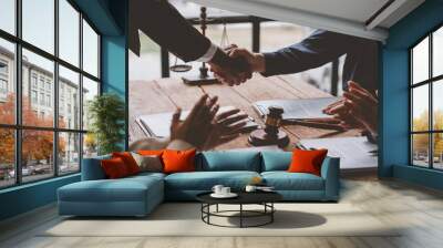 Lawyer shaking hands with businessman, investor in financial agreement, partner congratulating success or lawyer discussing contract agreement. Handshake concept. Agreement. Wall mural