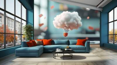 Light bulb with cloud, creative idea concept, white isolate background Wall mural