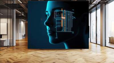 Smart access control, facial recognition for corporate security, 3D illustration Wall mural