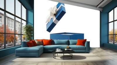 Blue Open Gift Box With White Bow Wall mural