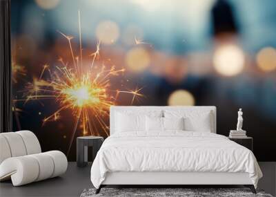 Burning sparkler with bokeh light background Wall mural