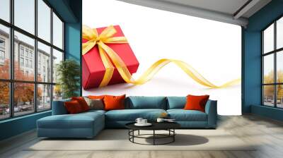 Gift box with ribbon isolated on white Wall mural