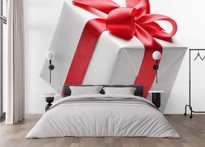 White gift box with red bow	 Wall mural