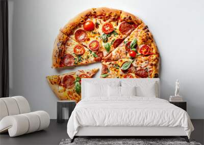 a pizza with a slice missing from it Wall mural